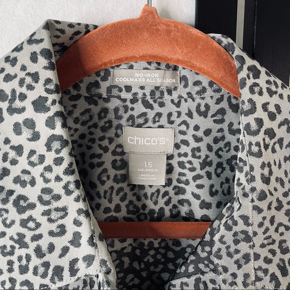 Chico's Womens Overshirt Top Sz M 1.5 Animal Print Gray Black Long Sleeve Button - Picture 3 of 4